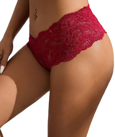 Curvy Floral Lace Brief - Red Knickers