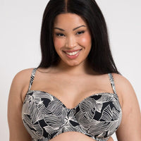 Curvy Kate Ripple Reef Balcony Bikini Top - Black Print