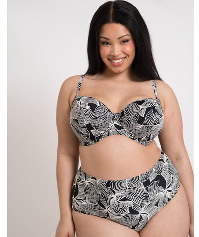 Curvy Kate Ripple Reef Balcony Bikini Top - Black Print Swim