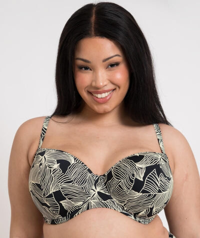 Curvy Kate Ripple Reef Balcony Bikini Top - Black Print Swim