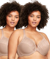 Glamorise Front-Closure T-Back WonderWire Bra 2 Pack - Cafe Bras