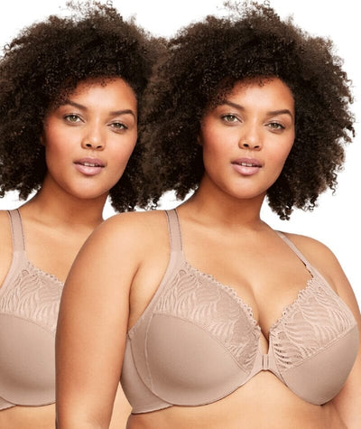 Glamorise Front-Closure T-Back WonderWire Bra 2 Pack - Cafe Bras