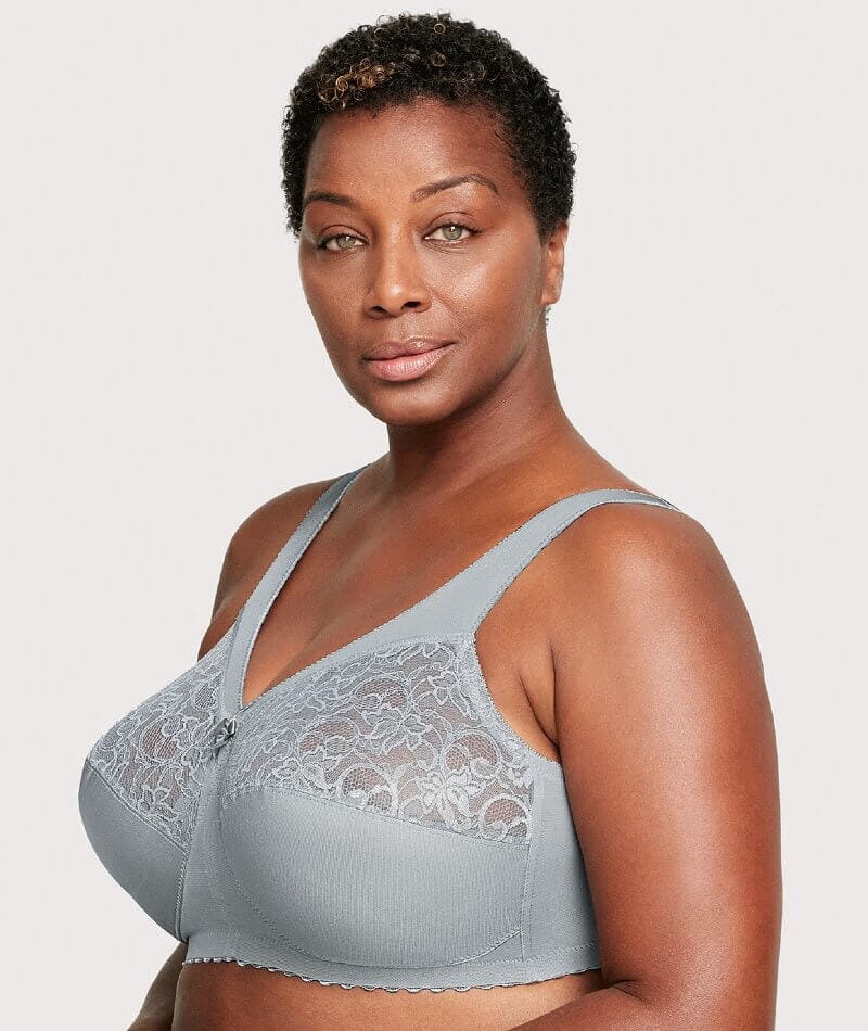 Womens Full Coverage Plus Size Soft Cotton Lace Bra Wirefree Non-Padded 46H  Gray