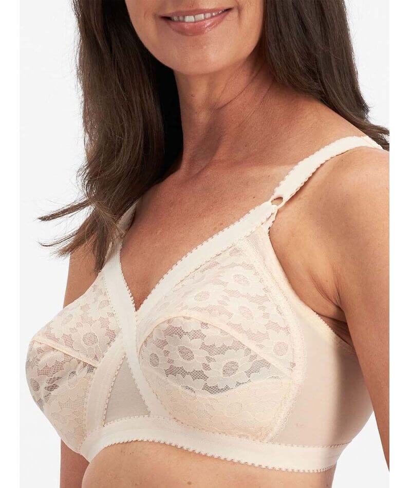 Playtex Cross Your Heart Wirefree Lace Bra P10152 In Beige Curvy Bras