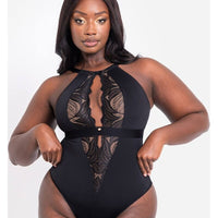 Scantilly Indulgence Stretch Lace Bodysuit - Black/Latte