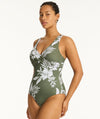 Sea Level Aloha Cross Front A-DD Cup One Piece Swimsuit - Khaki Swim