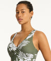 Sea Level Aloha Cross Front A-DD Cup One Piece Swimsuit - Khaki Swim