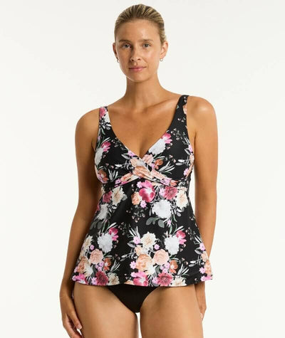 Sea Level Belle Cross Front Swing DD-E Cup Singlet Top - Black Swim