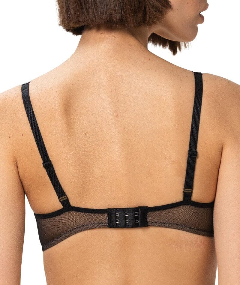 Buy Demi Cup Bra with Transparent Straps & Back In Black - Cotton