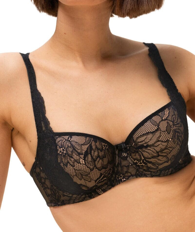 Buy Non-Padded Non-Wired Full Cup Balconette Bra in Black - Lace