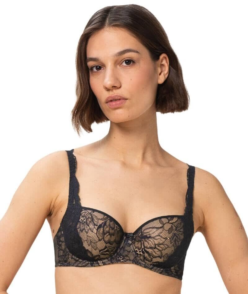 Buy Non-Padded Non-Wired Demi Cup Balconette Bra in Black - Lace