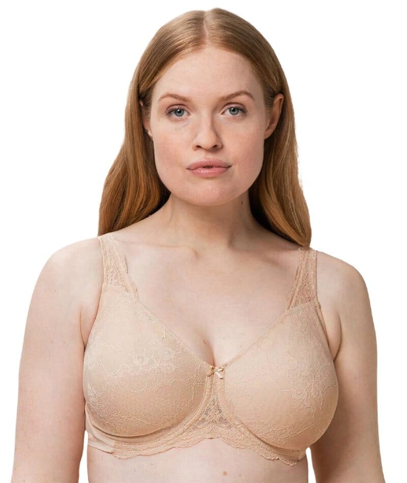 Womens Plus Size Full Coverage Wirefree Unlined Minimizer Lace Bra 34-DDD  Beige