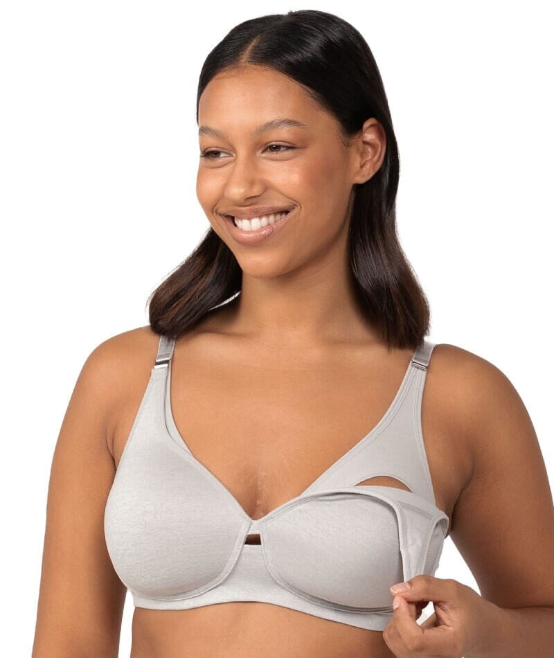  Womens Bra Plus Size Full Coverage Wirefree Non-Padded  Cotton 34G Grey