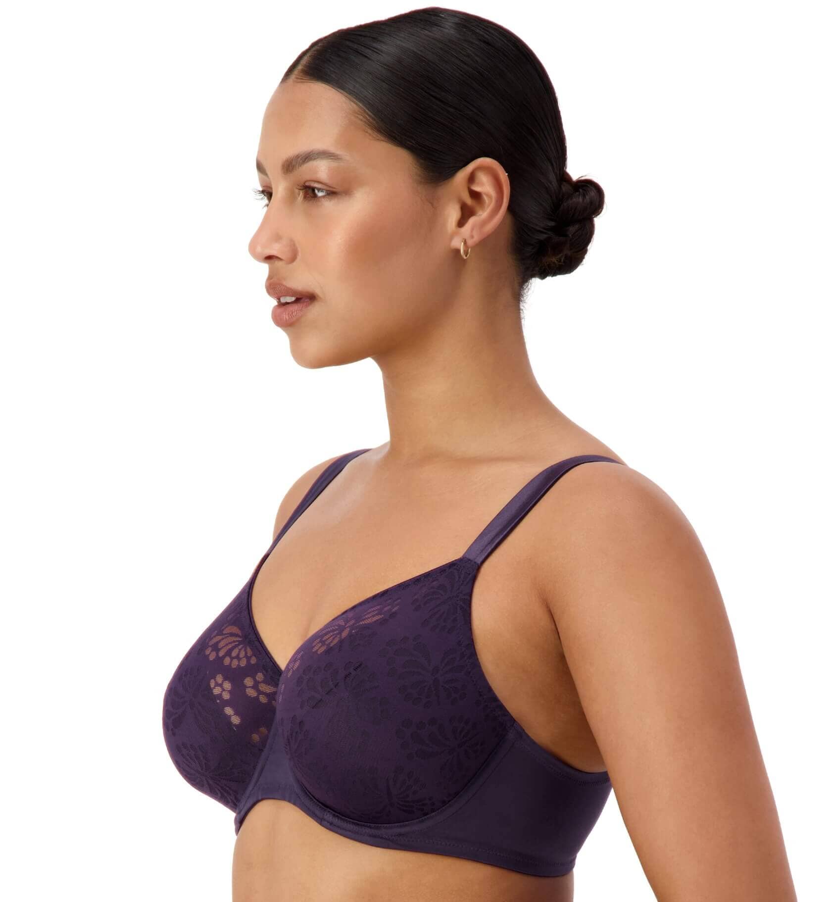 Womens Plus Size Full Coverage Underwire Unlined Minimizer  Lace Bra Blueberry 44F