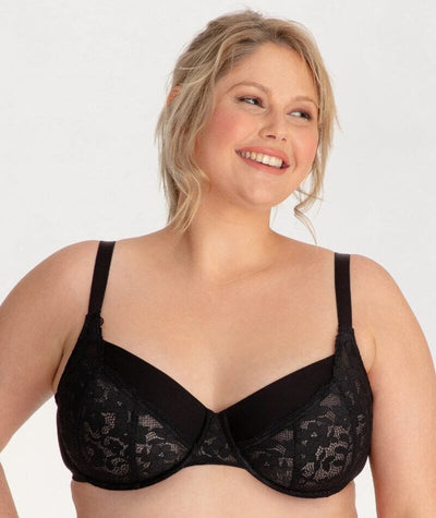 Underbliss Lacey Balconette Underwire Bra - Black Bras