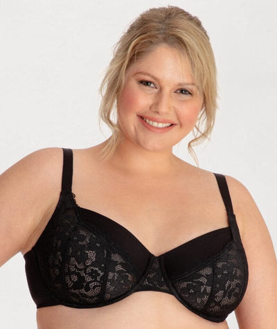 Underbliss Lacey Balconette Underwire Bra - Black Bras