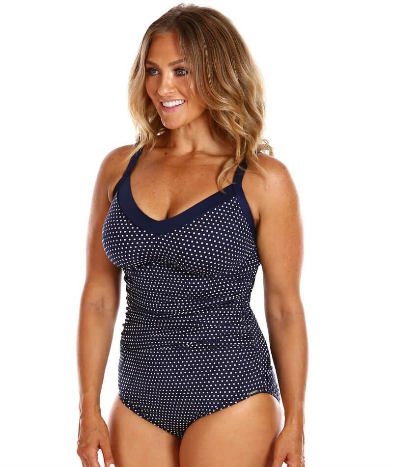 Capriosca Chlorine Resistant Underwire One Piece Swimsuit - Navy & White  Dots