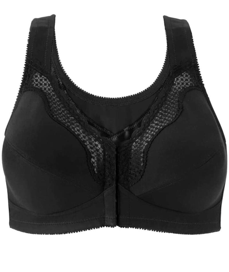 Exclare Women's Front Closure Full Coverage Wirefree Posture Back Everyday  Bra(44G, Black) 