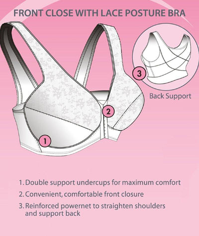 Exquisite Form 40B White Fully Front Closing Support Posture Bra W/ Lace  5100565