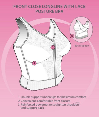  Womens Full Coverage Front Closure Wire Free Back Support  Posture Bra White 44D