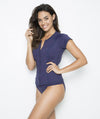 Nip Tuck Plains SPF 50+ Multi Fit Short Sleeve Rash Vest - Full Zipper- Navy Swim