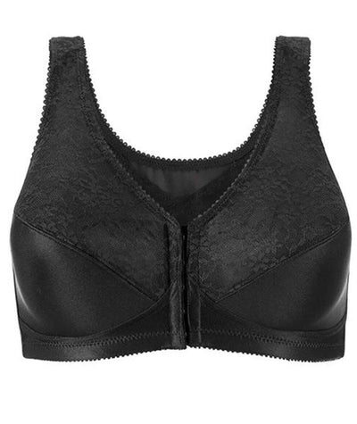 Exclare Women's Front Closure Full Coverage Wirefree Posture Back Everyday  Bra(42B, Black)