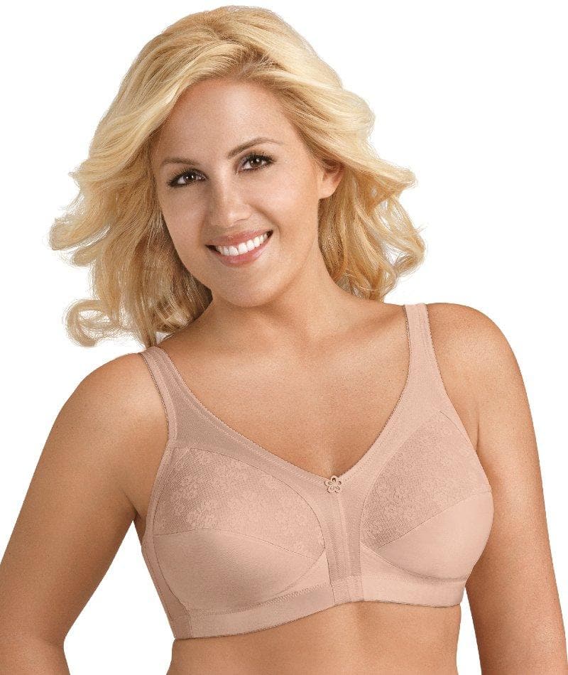 Womens Full Coverage Plus Size Floral Lace Underwired Bra Non Padded  Comfort Bra 42H Beige