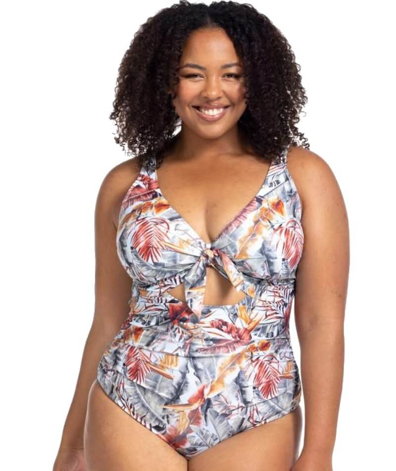 One piece bathing suit, wrinkle material. Adjustable on shoulders and back