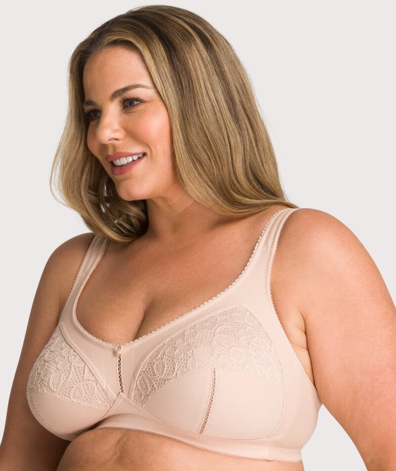  Womens Plus Size Soft Cotton Lace Bra Full Coverage Wirefree  Non-Padded 50D