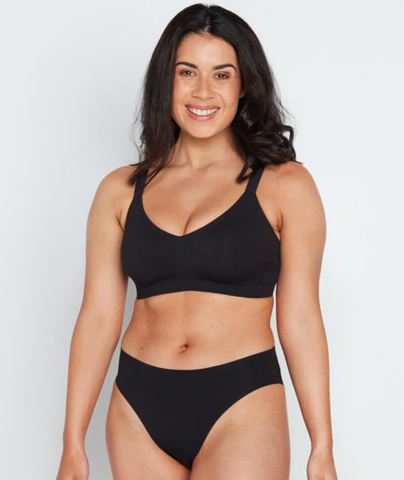 Non-Wired Full Cup Bra with Front Closure in Black - Double Support