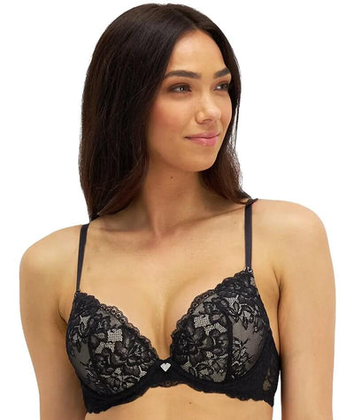 2 Pack Black and Red Lace Push Up Bras