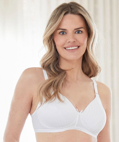 Bestform Striped Wire-free Cotton Bra with Lightly Lined Cups - White -  Curvy Bras