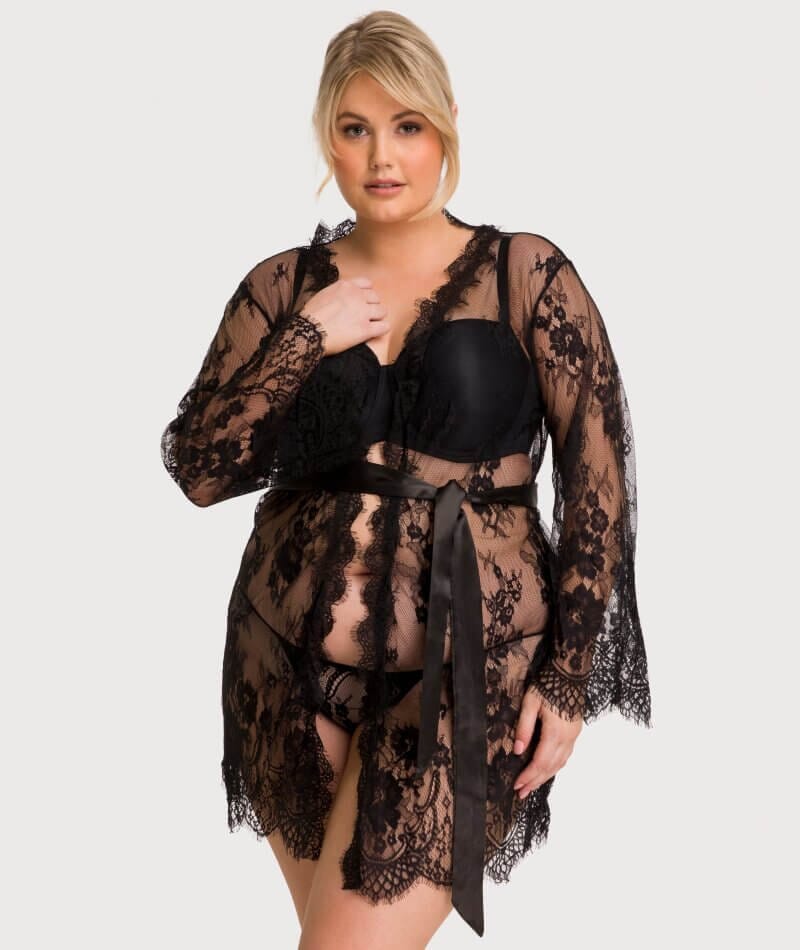 Plus Size Transparent Lace Nightgown With Long Sleeves And Box