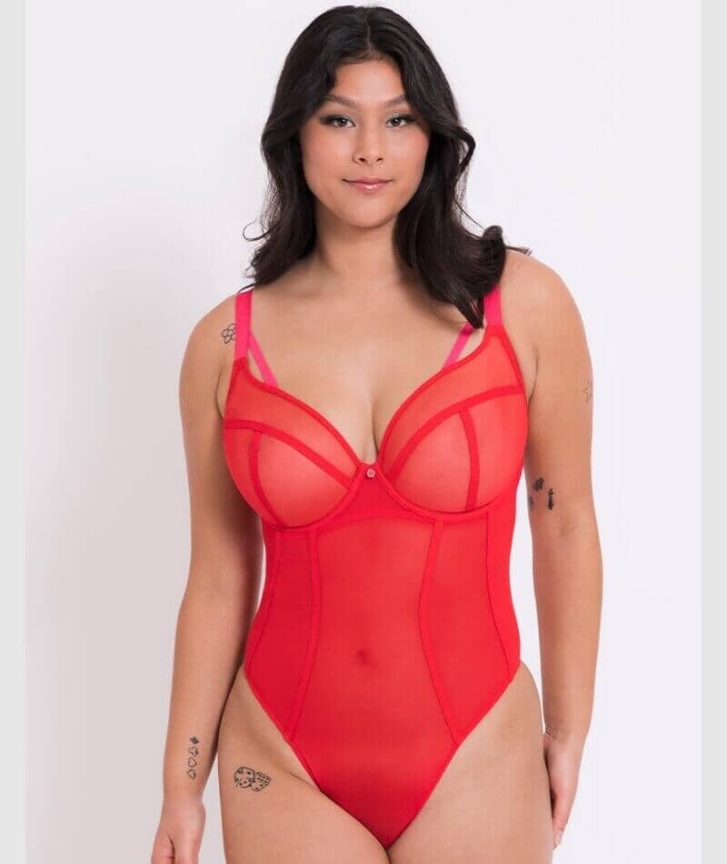 Curvy Kate Elementary Plunge Bodysuit Red Pink Curvy Bras