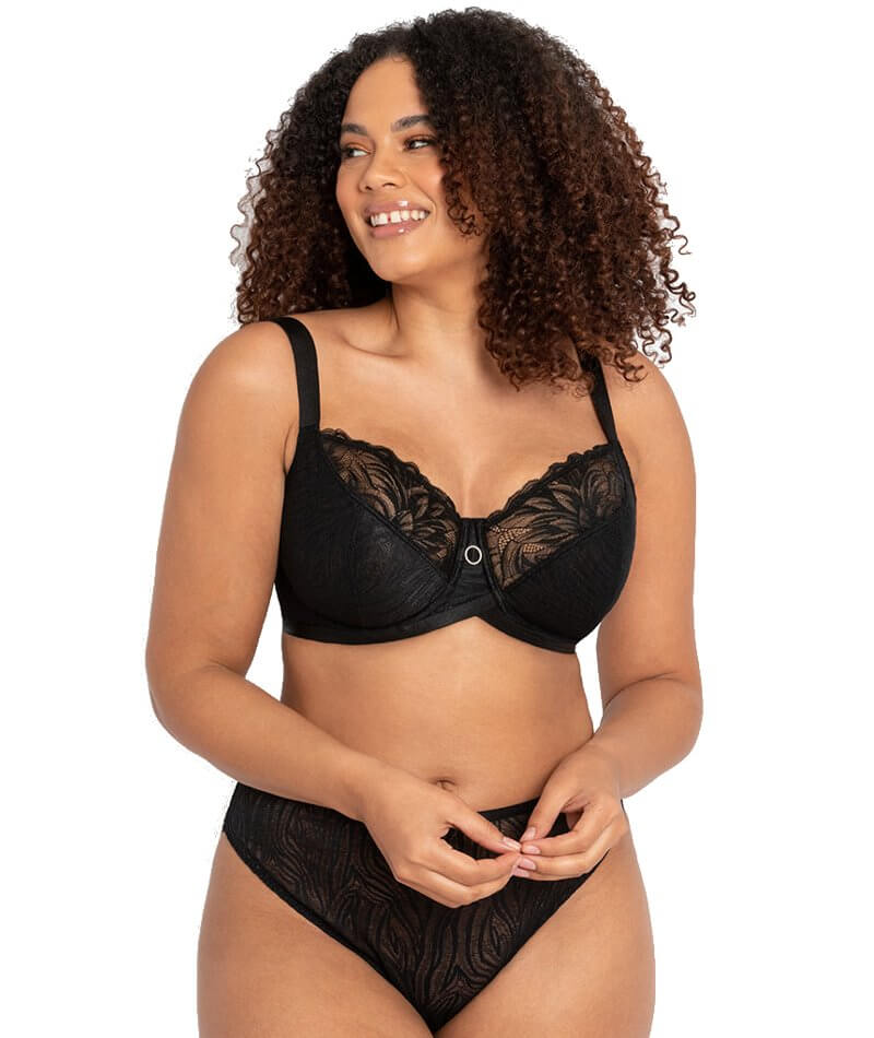 Curvy Kate Women's Ellace Balcony Bra, Black Champagne, 28HH at   Women's Clothing store