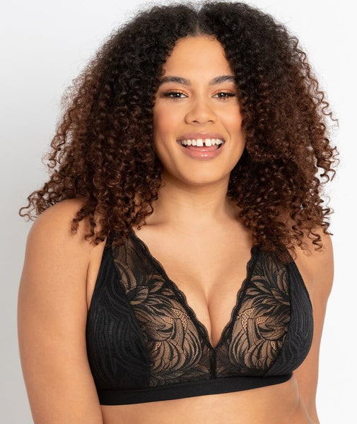 Scalloped Lace and Mesh Bralette - Black