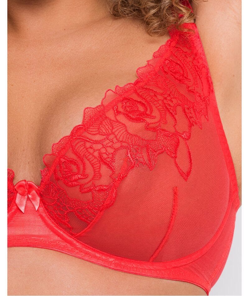 VS Victoria's Secret bra ~ padded plunge RED / sheer lace strap