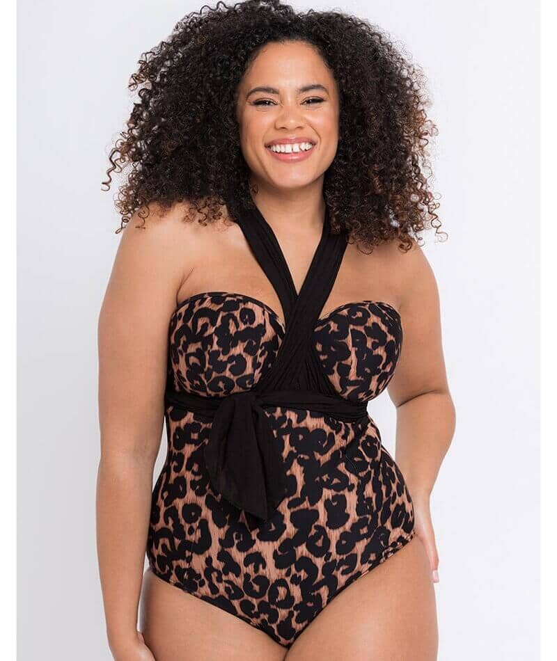 This mesh leopard print corset top features a lace-up back