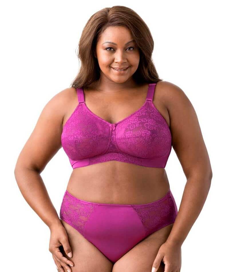 Womens Plus Size Soft Cotton Lace Bra Full Coverage Wirefree Non-Padded 40A  Pink