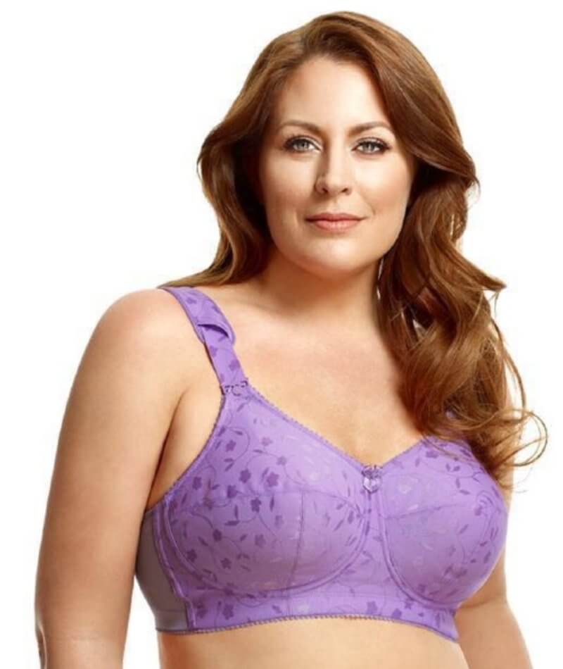 Elila Plus Size Wirefree Stretch Lace Soft Cup Bra (Plum,42 D) at
