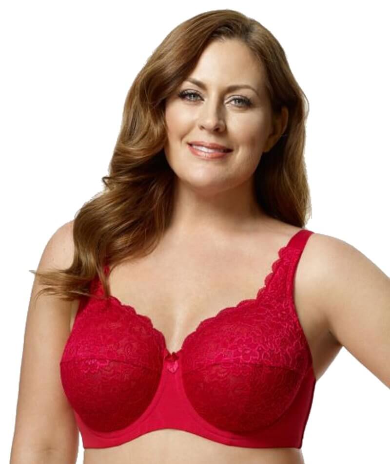  Womens Plus Size Full Coverage Underwire Unlined Minimizer Lace  Bra Lipstick Red 38C