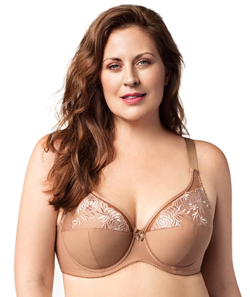 Embroidered Lace Unlined Bra Demi Sheer See Through Underwire Bras Mocha  Latte Coffee