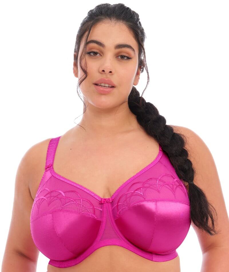 Plus Size Black & Pink Lace Strap Detail Padded Underwired
