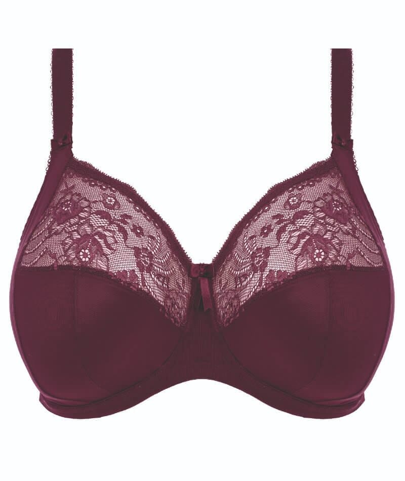 Womens Plus Size Soft Cotton Lace Bra Full Coverage Wirefree Non-Padded  42DDD Wine Red