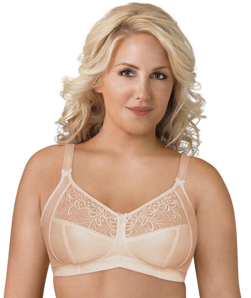 Exquisite Form Fully Soft Cup Wire-Free Bra With Embroidered Mesh - Nu -  Curvy