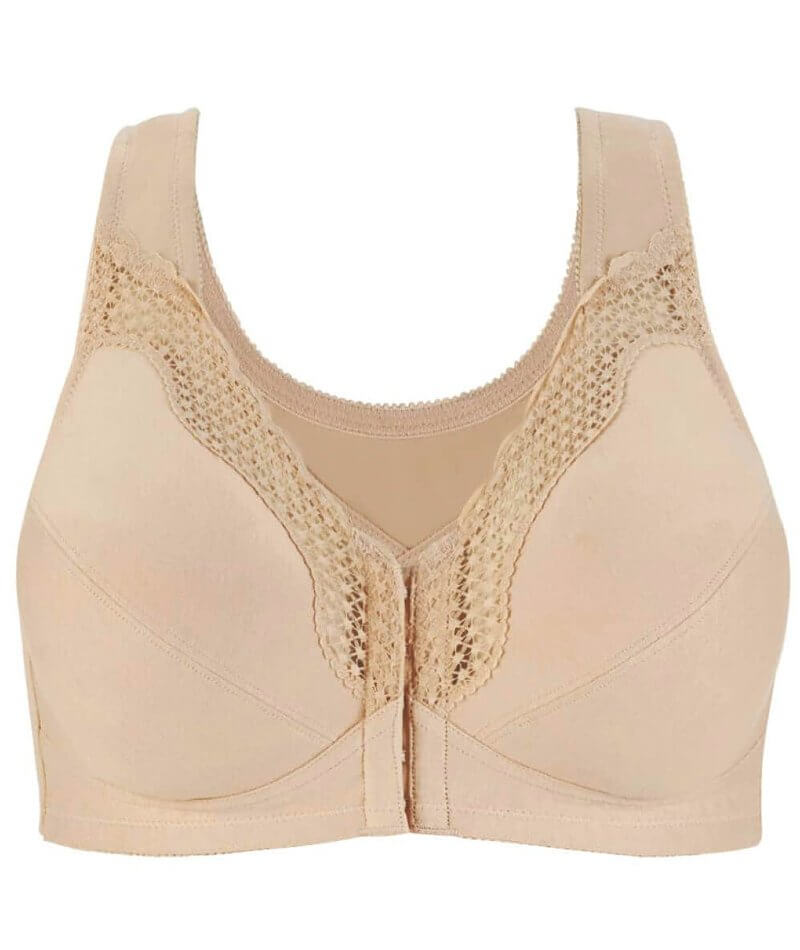 Exquisite Form Fully Front Close Wire-free Cotton Posture Bra With Lac ...