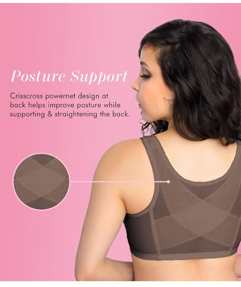 Exquisite Form Front-Close Lace Wireless Posture Bra - Walnut