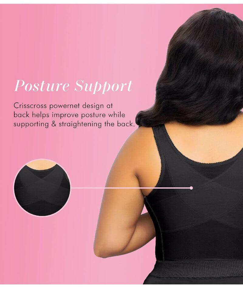  Womens Full Coverage Front Closure Wire Free Back Support  Posture Bra Black 38D