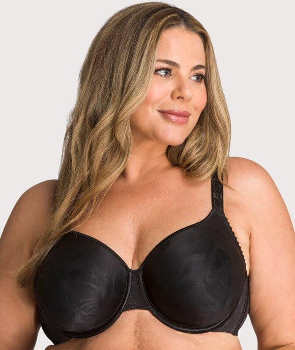 Cacique Satin Full Coverage Padded Underwire Bra 44DD Black Smooth