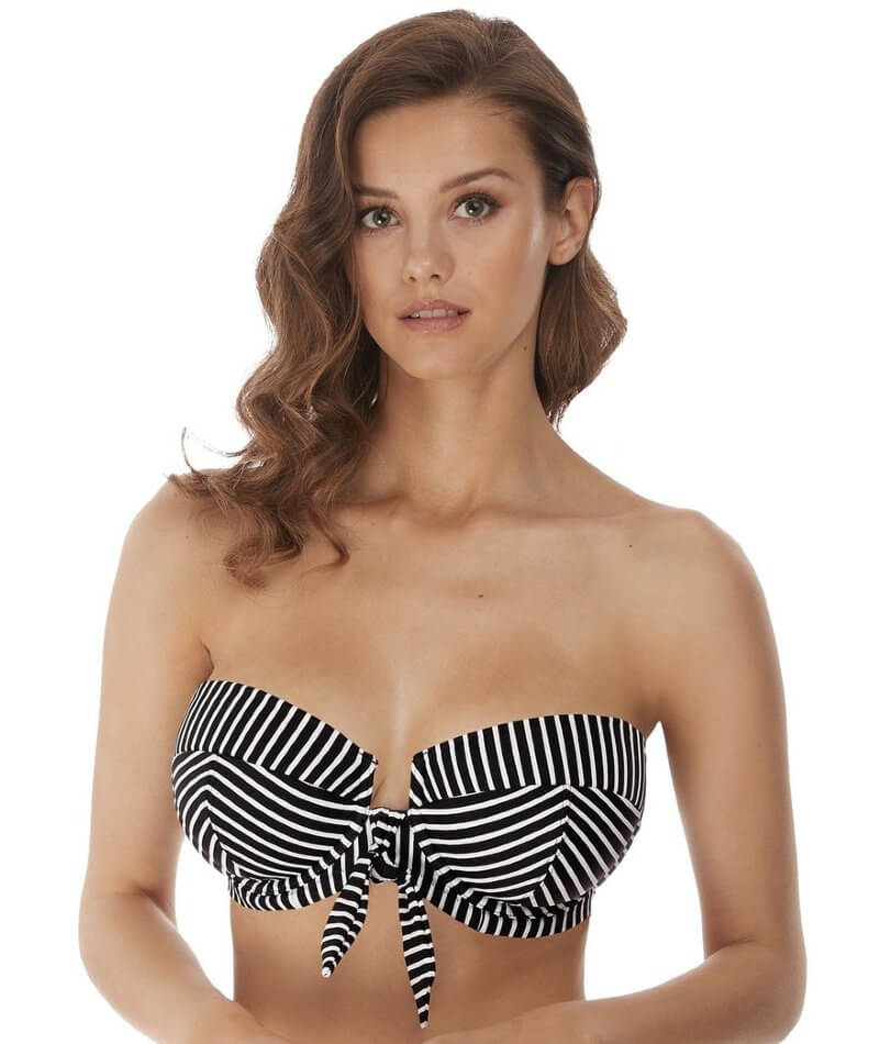 Buy Black/White Stripe Shaping Padded Wired Bandeau Bikini Top